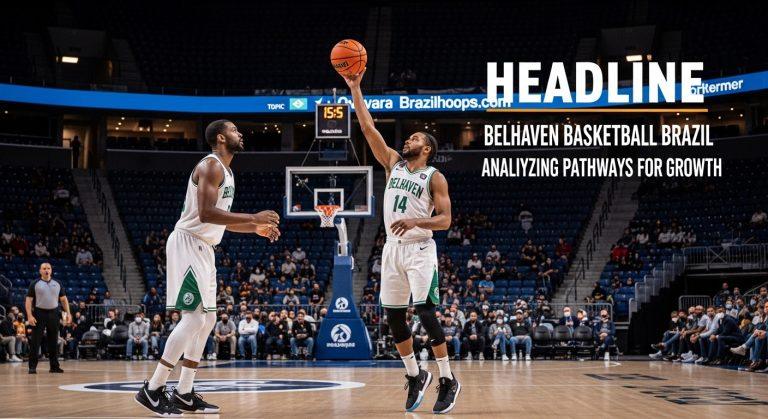 Editorial visualization of belhaven Basketball Brazil in a Brazilian basketball arena with engaged fans