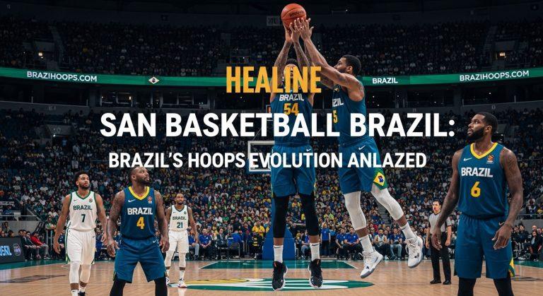 Brazilian basketball players practicing on a court, illustrating growth in san Basketball Brazil.
