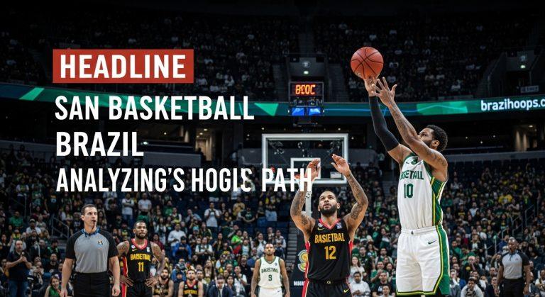 Brazilian basketball players in a modern arena, symbolizing growth and strategic planning in san Basketball Brazil.