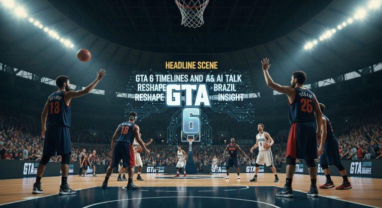 Brazilian basketball court with GTA 6 AI motif