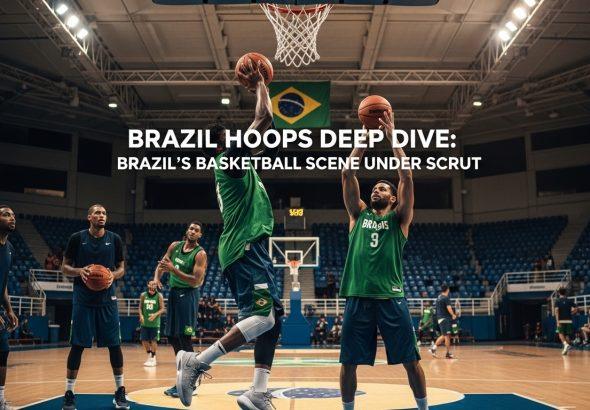 Brazilian basketball players training in a gym