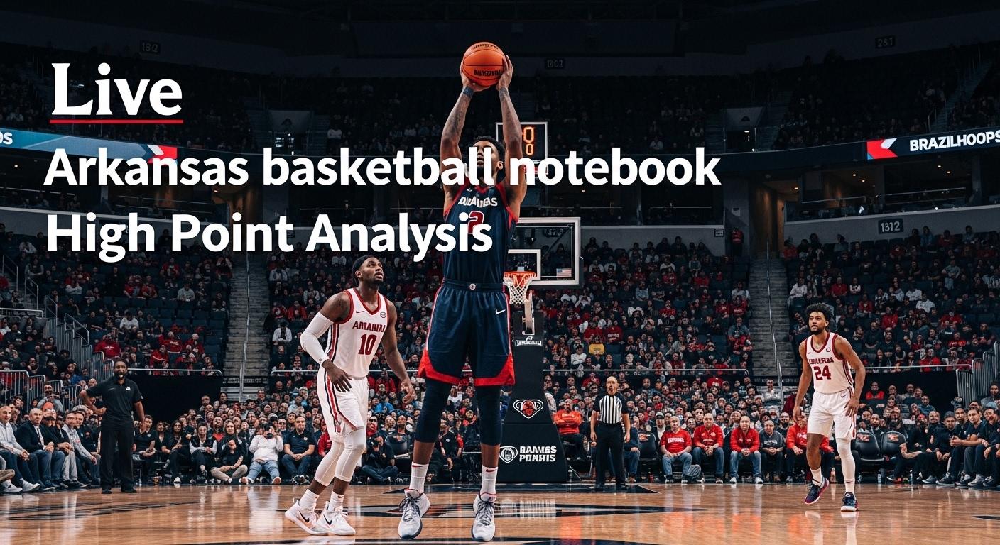 Arkansas basketball notebook analysis layout with High Point backdrop and leadership imagery.